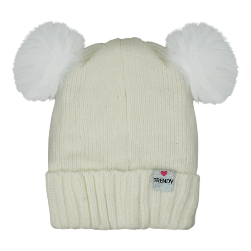 Gorro Lana Nena Doble Pompón Polar Interno Trendy – Abrigado y Adorable — Blanco Unicornio / Único