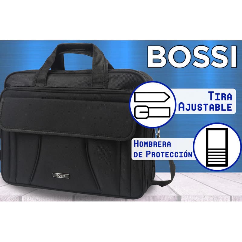 Maletín para Laptop Bossi con 3 Compartimentos Acolchado Negro