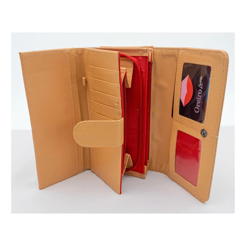 Billetera Fichero de Mujer Oreiro Love | Cuero Sintético con Monedero — Camel 27876 / Liso brillante