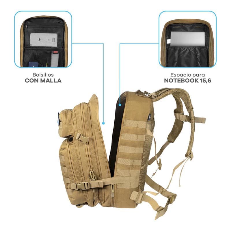 Mochila T-GO Táctica 45 L - Tu compañera ideal para cada aventura Eb336 — Verde Camuflado / Liso