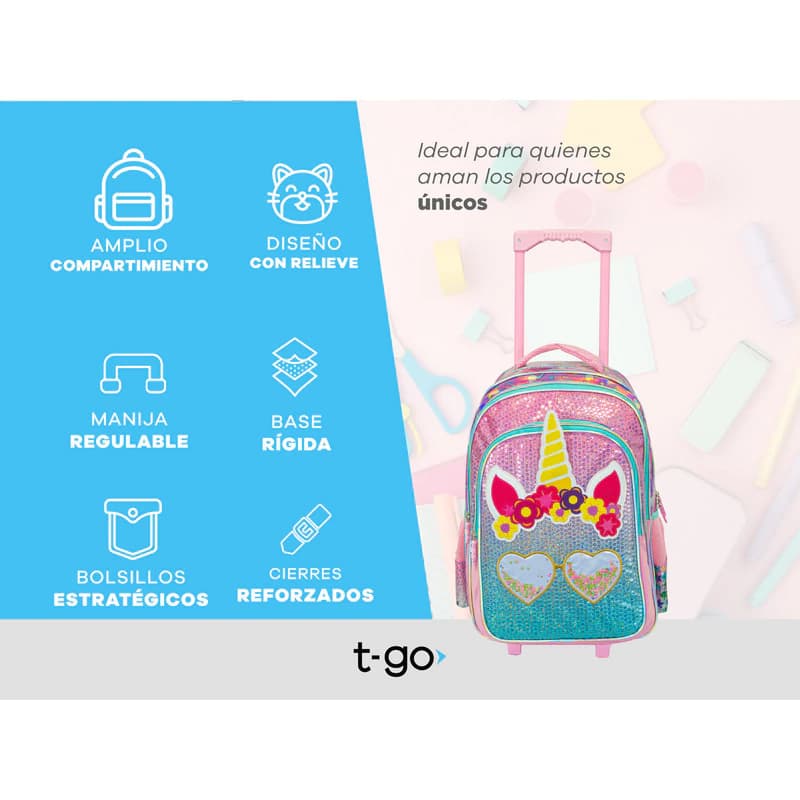 Mochila Carrito Nena Niña Escolar Kawaii Primaria Jardín — Rosa / Unicornio con peluche