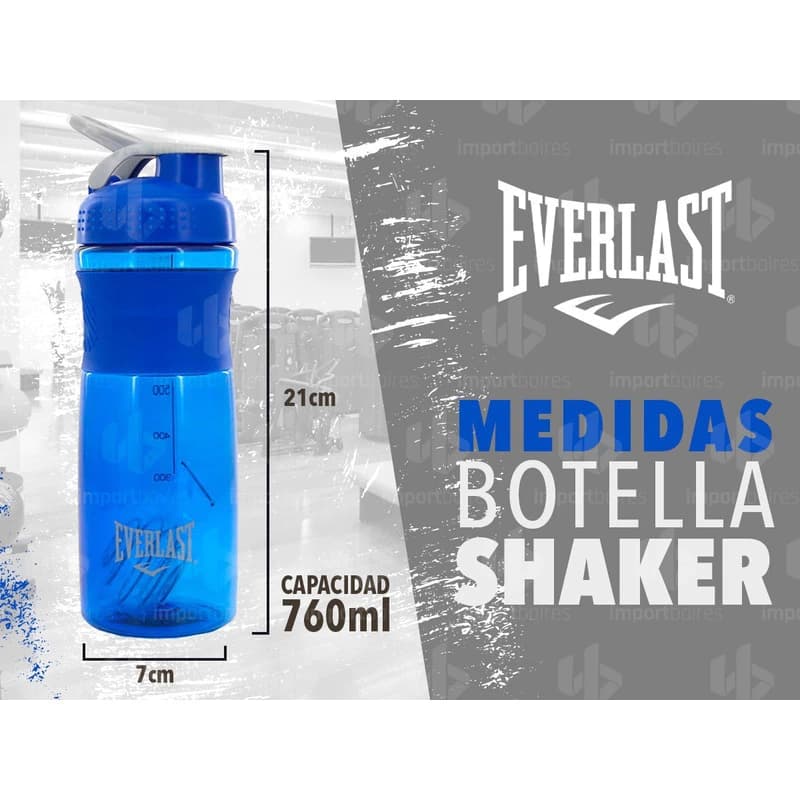 Shaker Everlast 760ml con Mezclador Antiderrame Libre de BPA — Azul