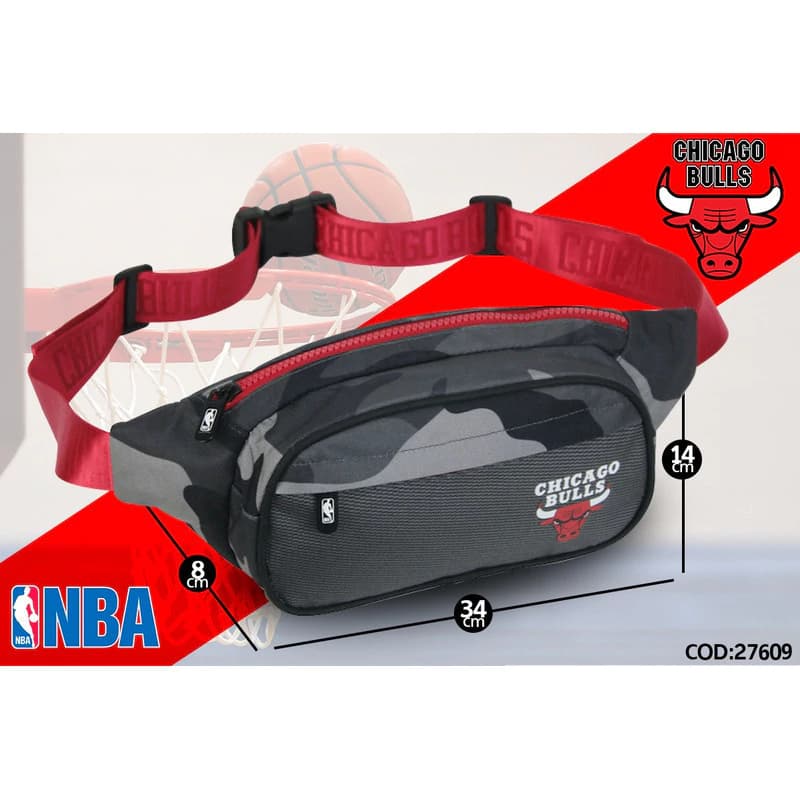 Riñonera NBA Original Deportiva y Urbana con Doble Bolsillo — Poliéster — Negro camuflado / Bulls