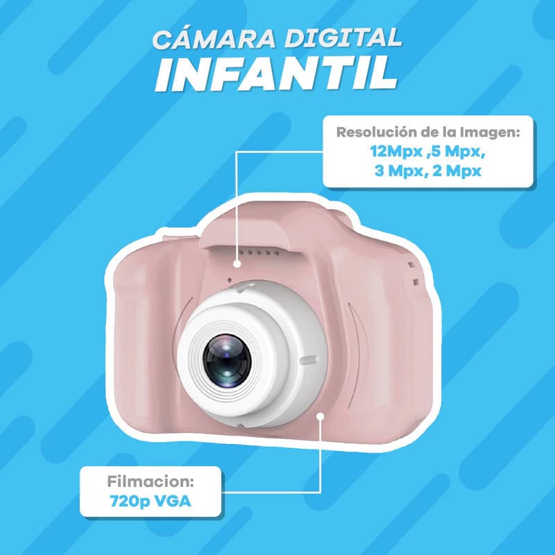 Cámara Digital Hd Niños Niñas Facil Uso Filma Fotos Color — Celeste
