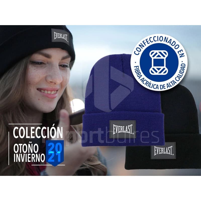 Gorro Beanie Everlast invierno unisex acrílico talle único abrigado — Azul / Único