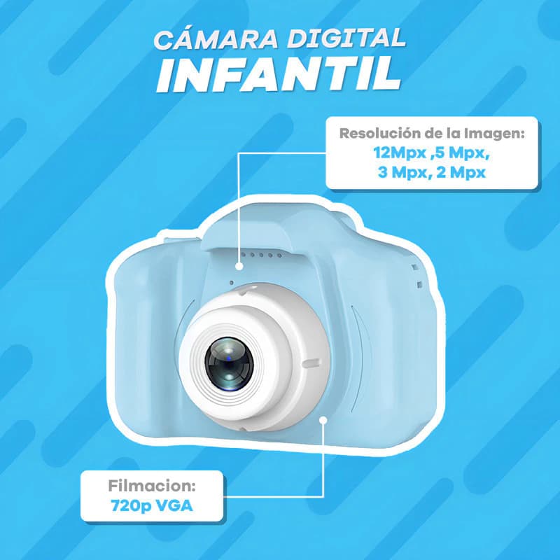 Cámara de Fotos Infantil T-Go WC526L 12MP 720p con Memoria 32GB - Celeste