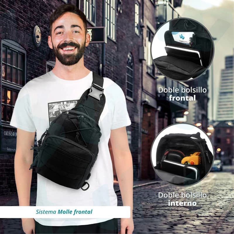 Morrales Bandoleras Hombre Con Bolsillos Regulable Cruzado — Plastico / Camuflado / Verde musgo