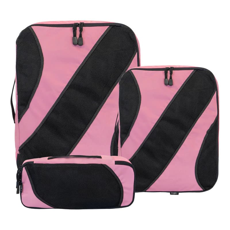Set Organizadores de Valija T-Go Premium 3 Piezas x2 Unidades — Rosa con Negro