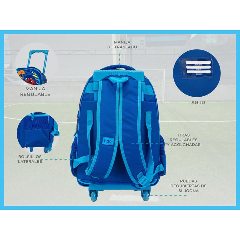 Set Mochila Carrito + Lunchera + Cartuchera Escolar — Azul Autos / Liso
