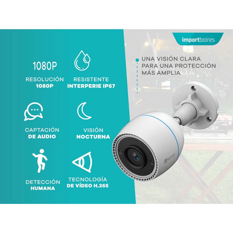 Cámara de Seguridad WiFi Exterior Ezviz H3C 1080p con Detección IA y Visión Nocturna 30m