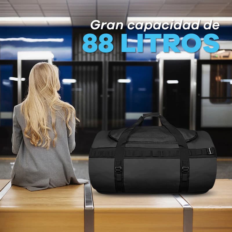 Bolso Deportivo T-Go 88L Convertible a Mochila — Lona Reforzada — Gris