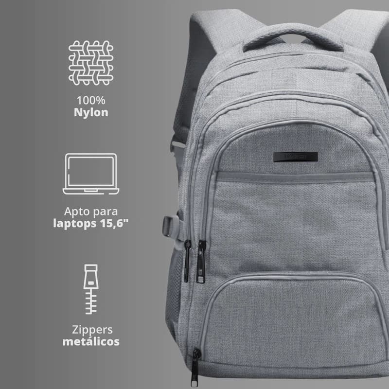 Mochila Urbana Porta Notebook 15, Pulgadas Reforzada Premium — Negro / Liso