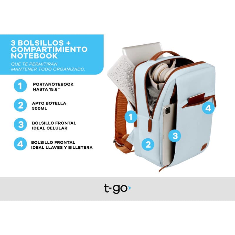 Mochila Ejecutiva T-Go EB104 Porta Notebook 15.6'' con Puerto USB Urban Aesthetic — Rosa / Liso