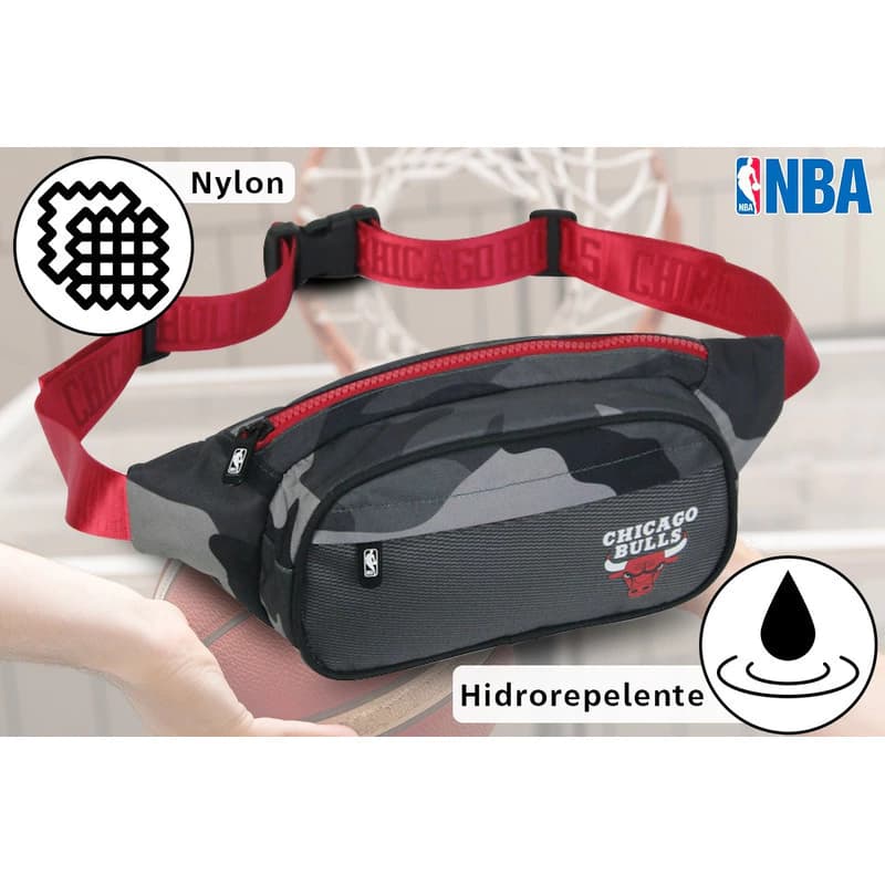 Riñonera NBA Original Deportiva y Urbana con Doble Bolsillo — Poliéster — Negro camuflado / Bulls