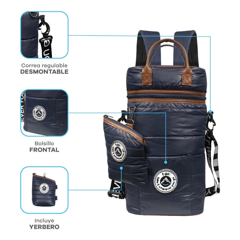 Bolso Matero Mochila Morral Ajustable Porta Termo Mate — Negro