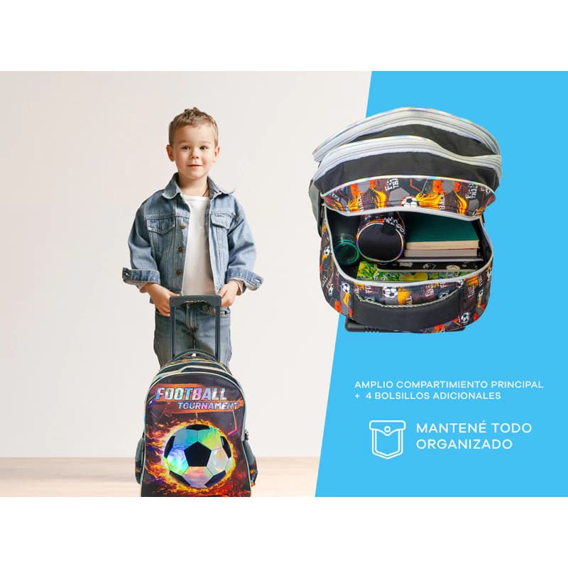 Set Mochila Carrito + Lunchera + Cartuchera Escolar — Azul Autos / Liso
