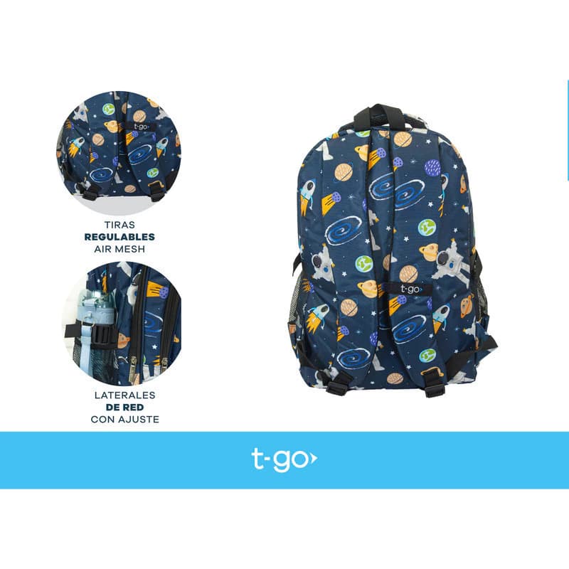 Mochila T-go Escolar Modelo Eb44 25l | Color Azul Estampado