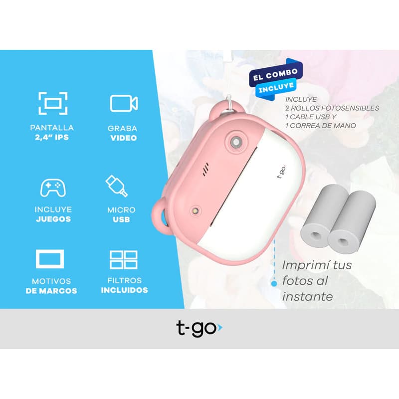 Cámara Mini Impresora Térmica Portátil 1080p Video Niños — Lila