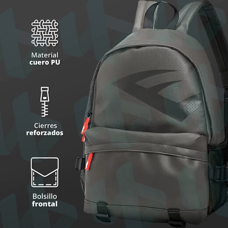 Mochila Portanotebook Everlast Urbana Eco Cuero PU 15,6" | 14L Unisex — Gris / Liso