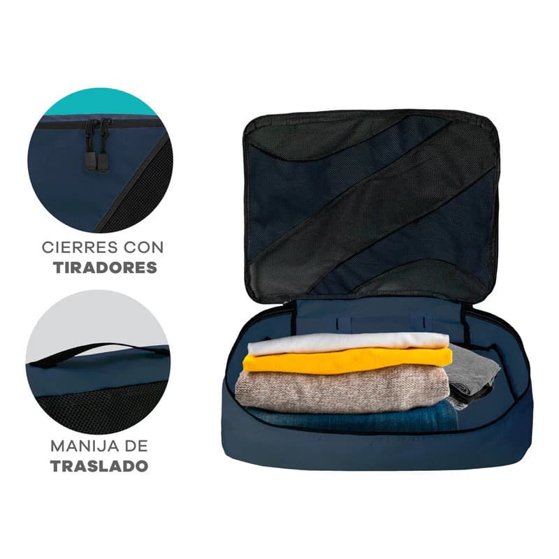 Set Organizadores de Valija T-Go x3 Piezas Poliéster Azul | Viaje sin caos