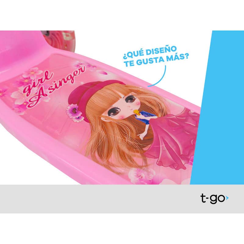 Monopatín Infantil Plegable con Luces LED T-Go Rosa | 3 Ruedas, Manubrio Regulable