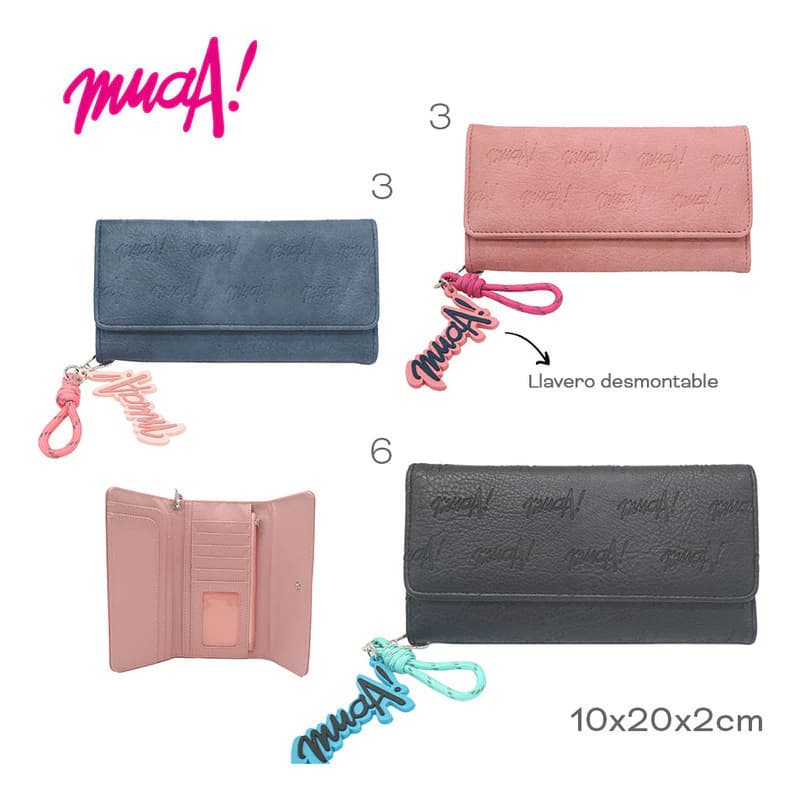 Billeteras Dama Mujer Cuero Pu Muaa Monedero + Llavero — Negro 27983 / Texturizado