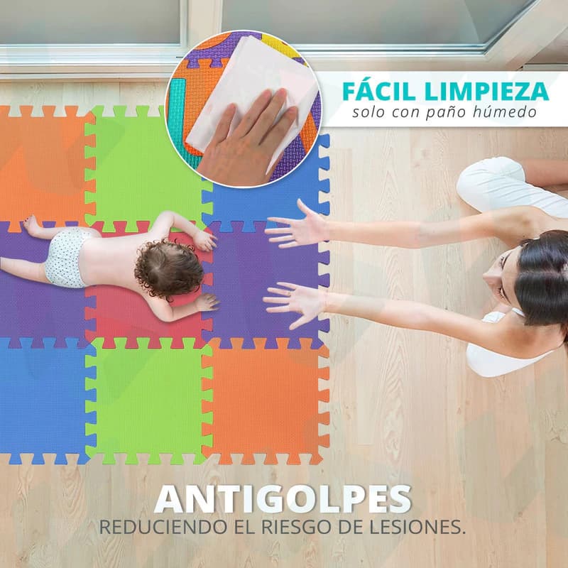 Piso Goma Eva Encastrable Antigolpe MultiEva x9 Piezas 28x28cm Didáctico Bebés