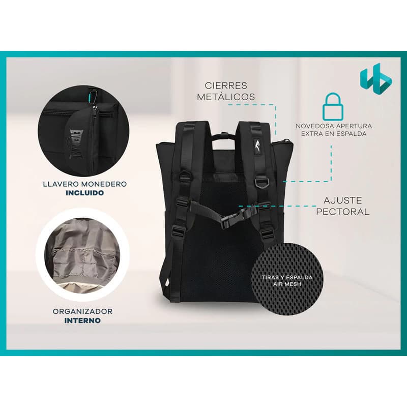Mochila Urbana Everlast 22256 17l Porta Notebook Hombre — Verde musgo / Liso