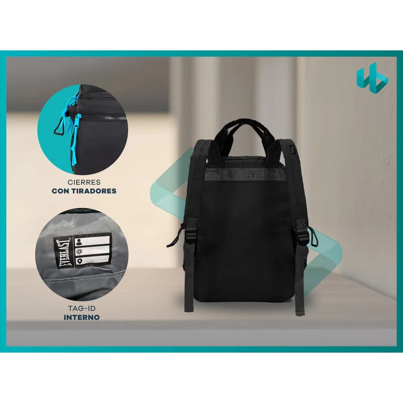 Mochila Everlast Porta Notebook 15,6" Urbana Mujer 21950 Repelente al Agua — Negro 21950 / Lisa