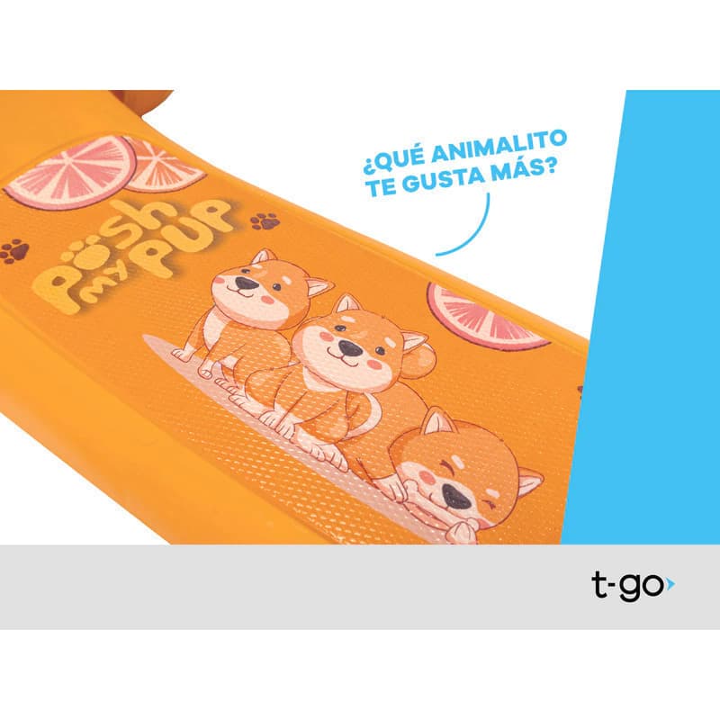 Monopatín Infantil con Luces LED T-Go Perrito — Altura Regulable 3 Ruedas