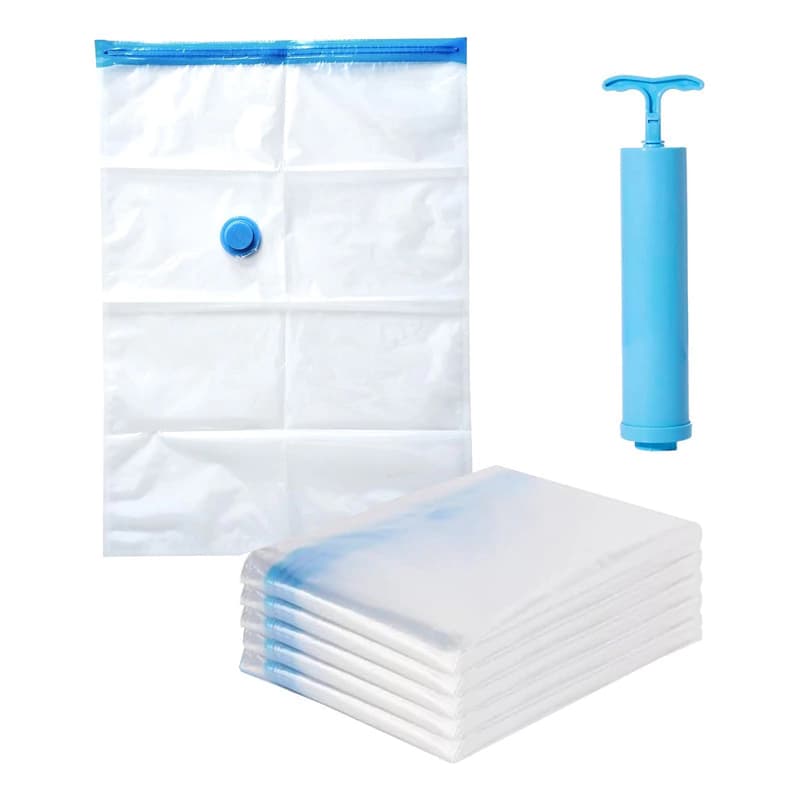 Bolsas al Vacío T-Go 60x80 cm x5 + Bomba Manual — Ahorrá espacio en el placard