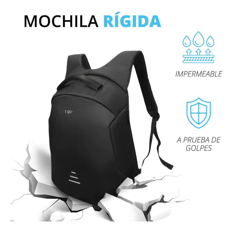Mochila Ejecutiva Porta Notebook T-Go Premium Antirrobo Impermeable USB 15.6" — Gris / Liso