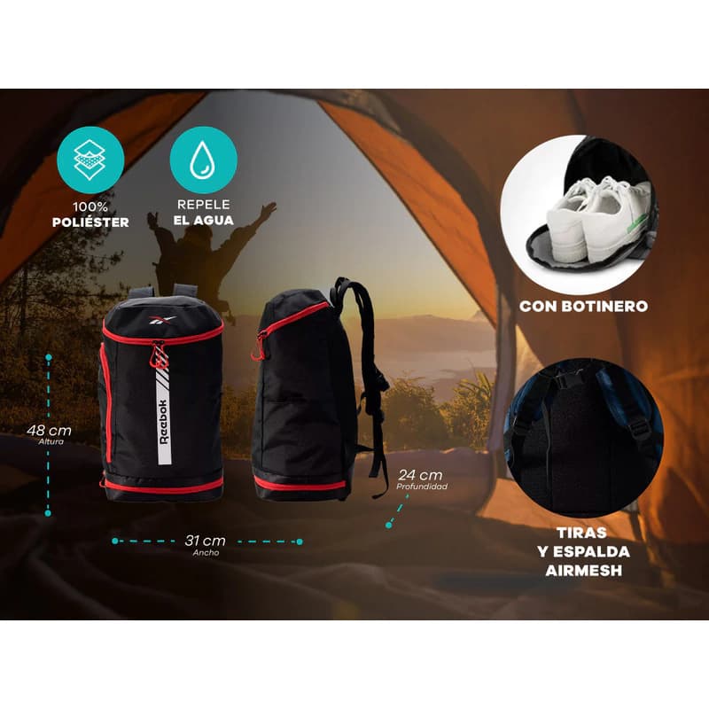 Mochila Deportiva Reebok 36L con Compartimento Notebook 15,6" Unisex — Negro 60039 / Liso