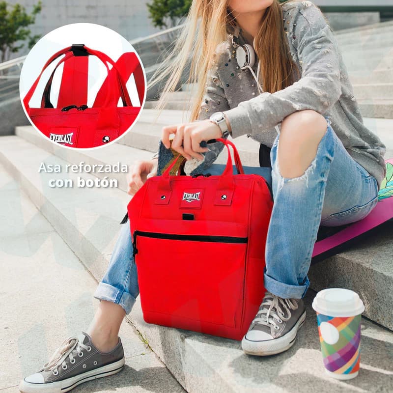 Mochila Urbana Boca de Pez Everlast Nylon con Bolsillo Antirrobo para Notebook — Rojo 21484 / Liso