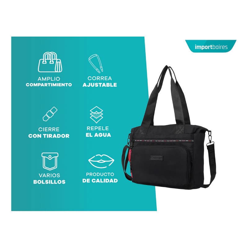 Cartera De Mujer Las Oreiro Bandolera Doble Bolsillo — Níquel / Rosa / Negro