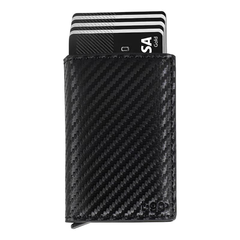Porta Tarjetas T-Go WL405 con RFID y Pop Up | Metal y Ecocuero — Marrón
