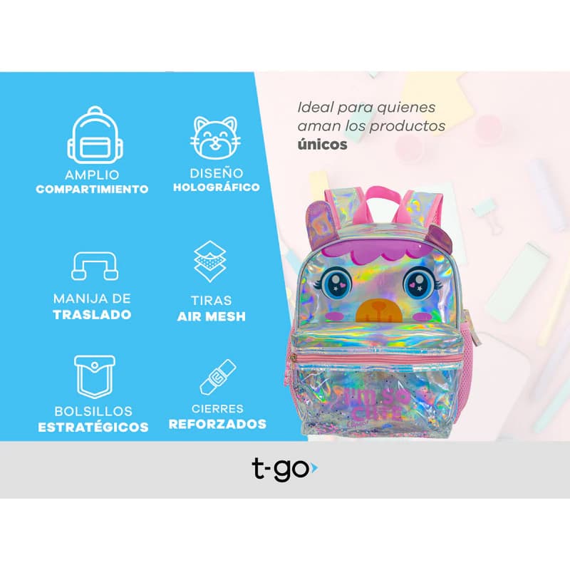Mochila 7L Escolar Jardín | T-go — Celeste / Unicornio