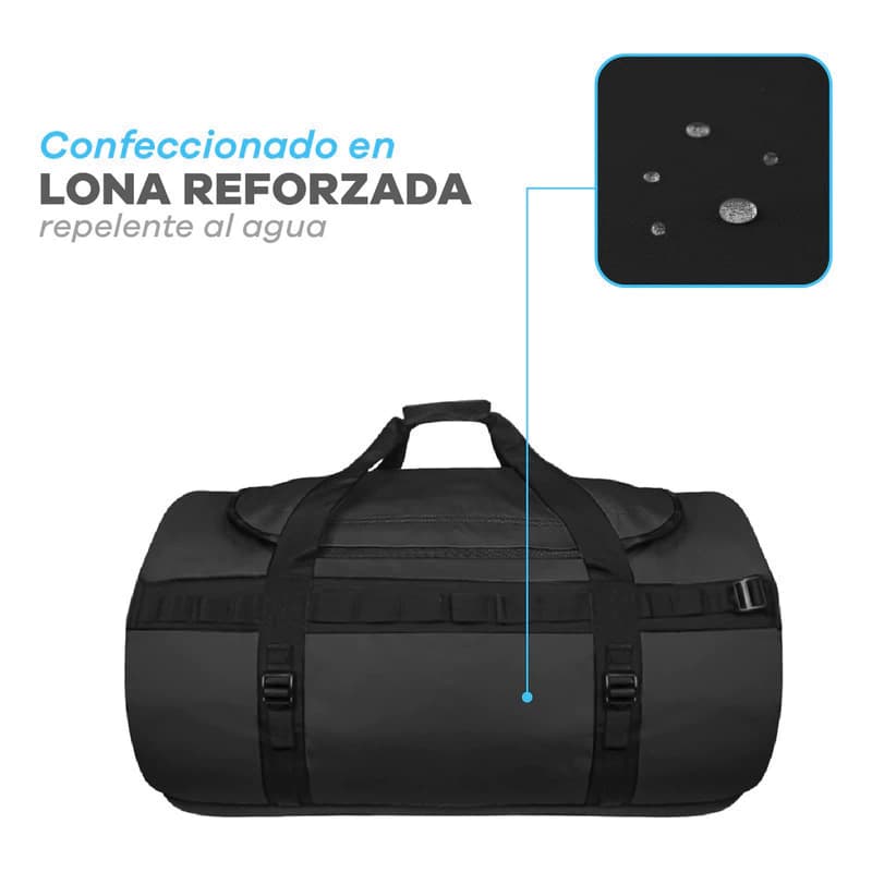 Bolso Deportivo T-Go 88L Convertible a Mochila — Lona Reforzada — Gris
