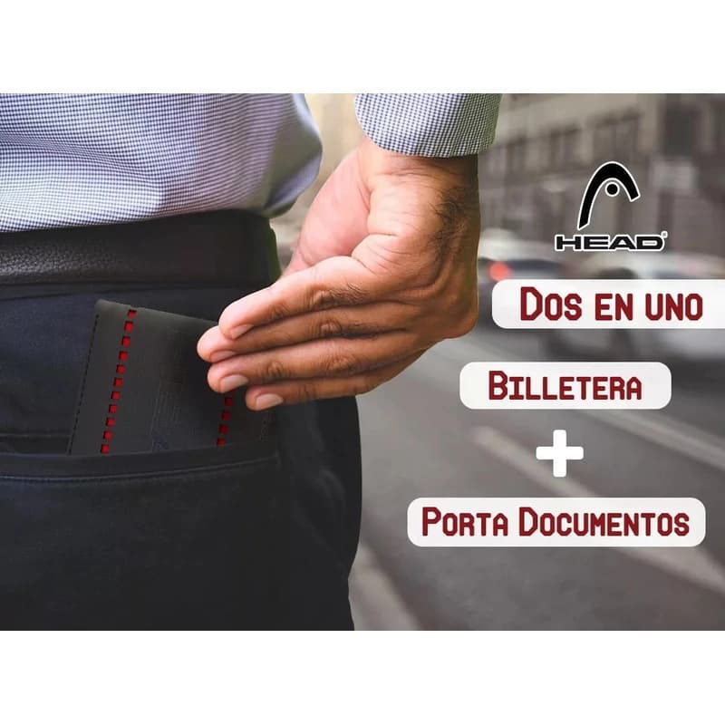 Billetera Hombre Head Eco Cuero con Tarjetero | Negra 11x9x2 cm — Gris / Lisa