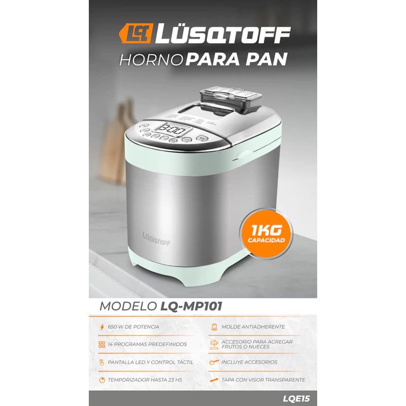 Horno Panificador Lüsqtoff 550W 1kg 14 Programas - Pan Casero Perfecto
