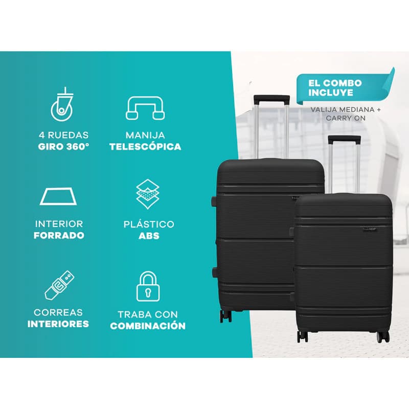 Set de Valijas Rígidas Bagcherry ABS Mediana 24" + Carry On 20" con Candado TSA — Gris 241 / Liso