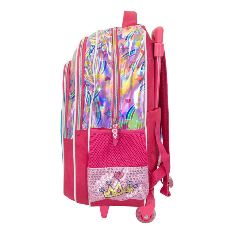 Kit Escolar | Mochila Carro + Cartuchera + Funda — Rosa Diamante / Liso