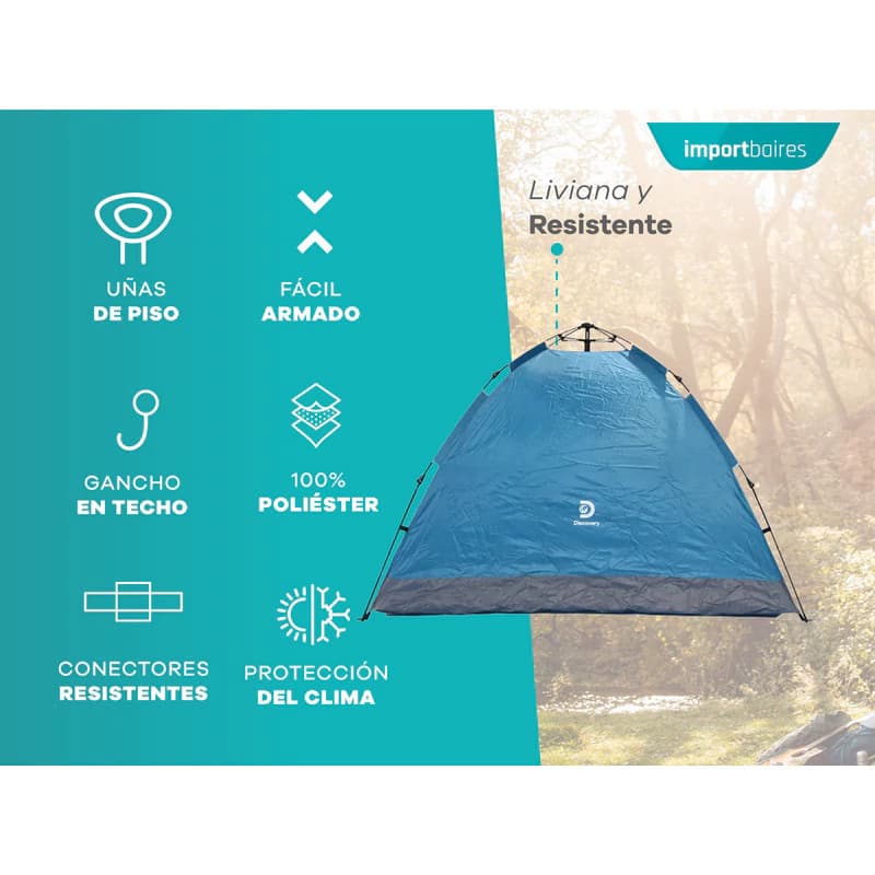 Carpa Camping Autoarmable Discovery 3 Personas Iglú, Liviana y Resistente