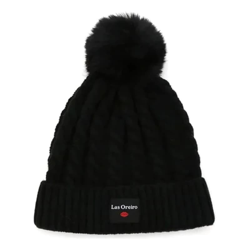 Gorro Trenzado con Pompón Las Oreiro Invierno 2025 - Abrigado y Estiloso — Negro / Único