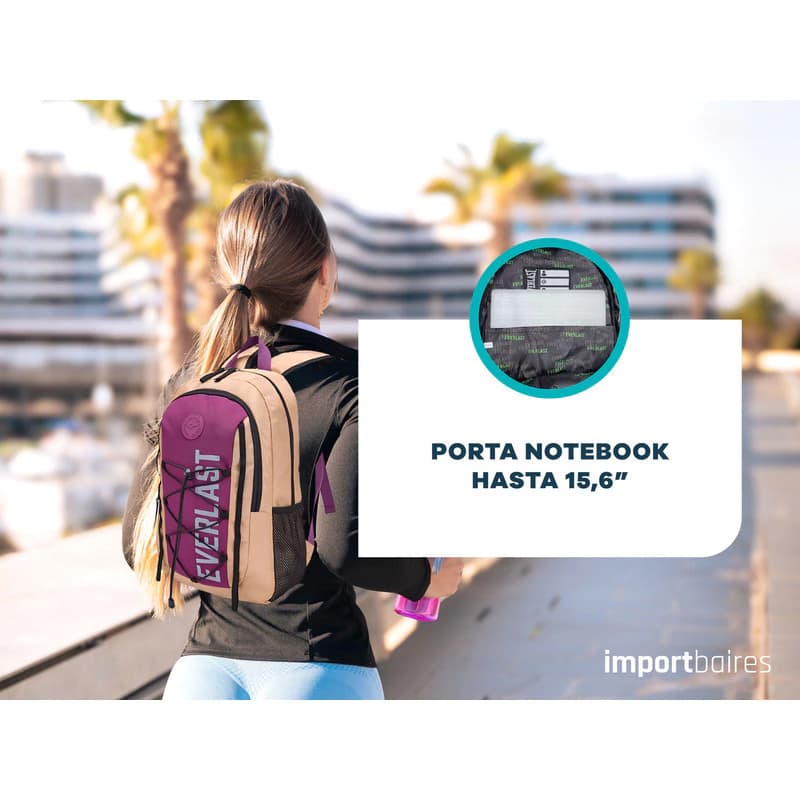 Mochila Porta Notebook 15,6" Everlast Urbana Nylon Reforzada 19 L — Azul / Lisa