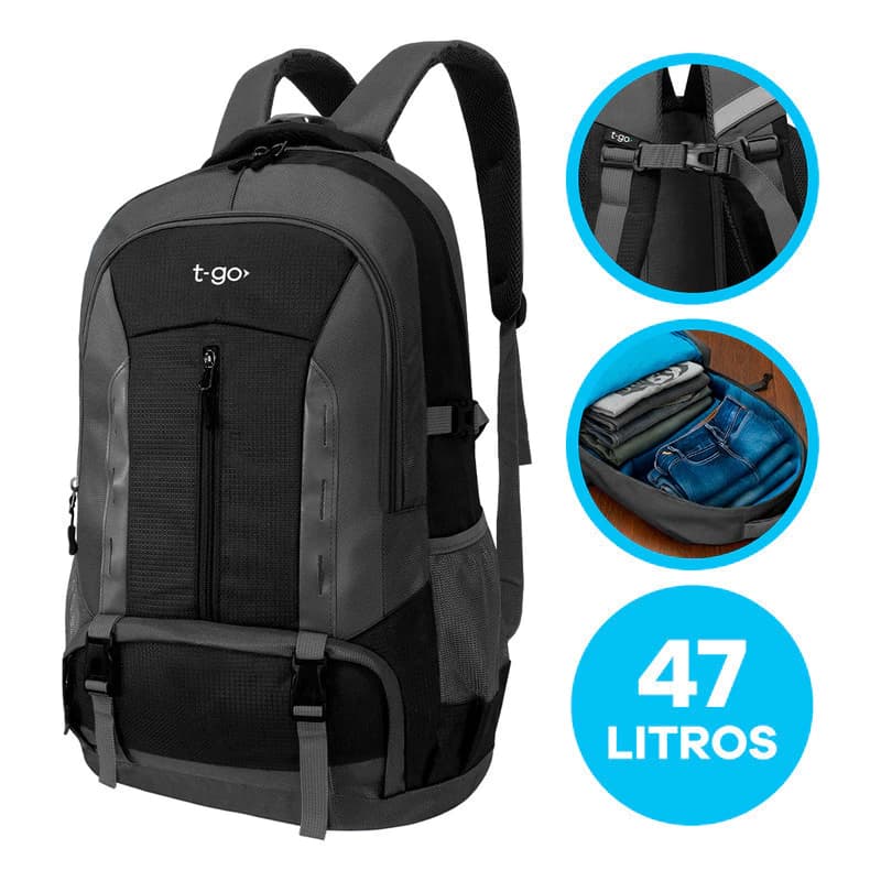 Mochila Táctica/Urbana 47l T-go Em160b — Negro / Liso