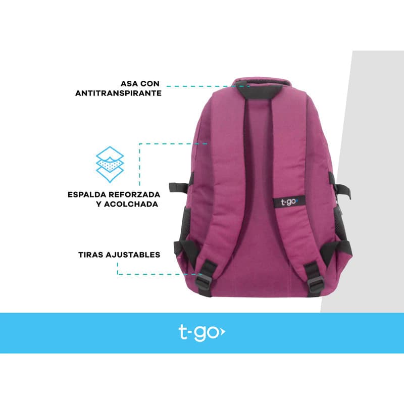 Mochila Porta Notebook 15,6" T-GO Eb66 Liviana, urbana, de oficina — Negro / Liso