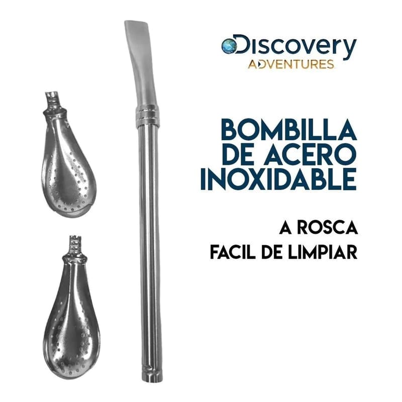 Bombilla para Mate Pico Plano Acero Inoxidable Discovery Adventure | Plata 19 cm