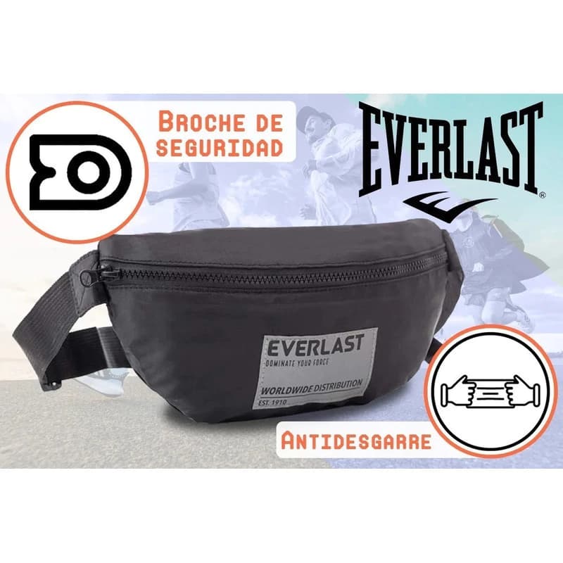 Riñonera Everlast Urbana Impermeable Cruzada o Cintura Unisex — Negra Modelo 26994