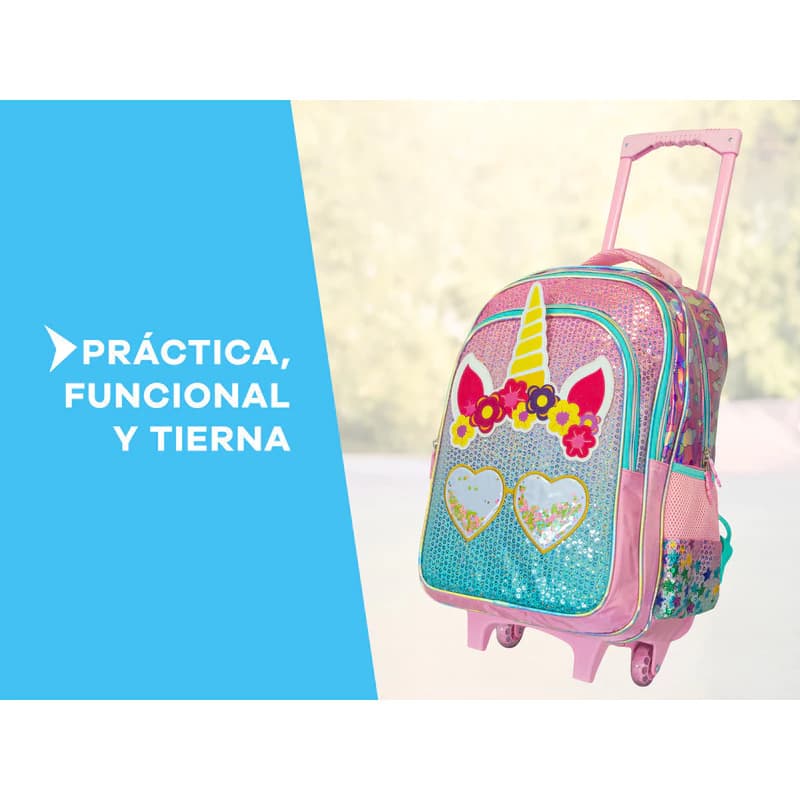 Kit Escolar | Mochila Carro + Cartuchera + Funda — Rosa Diamante / Liso